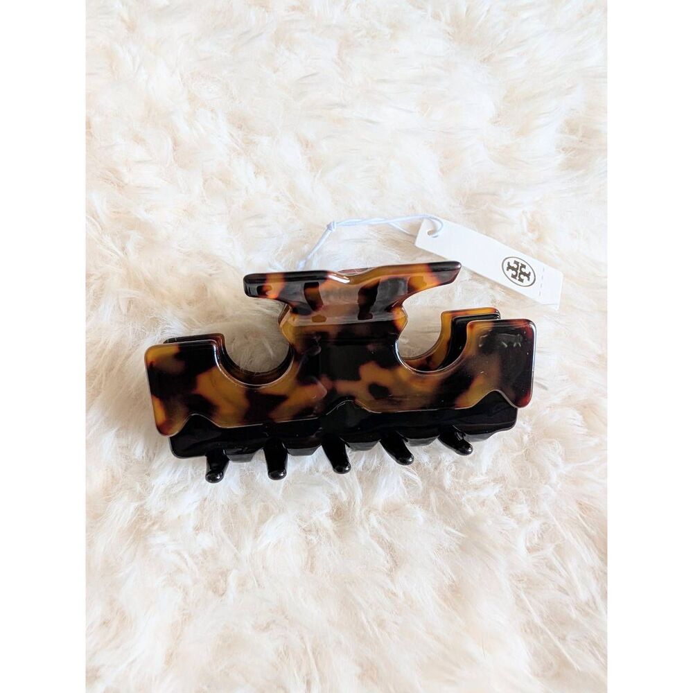 TORY BURCH Icon Double T Tortoise Black Hair Claw Clip - Picture 2 of 4